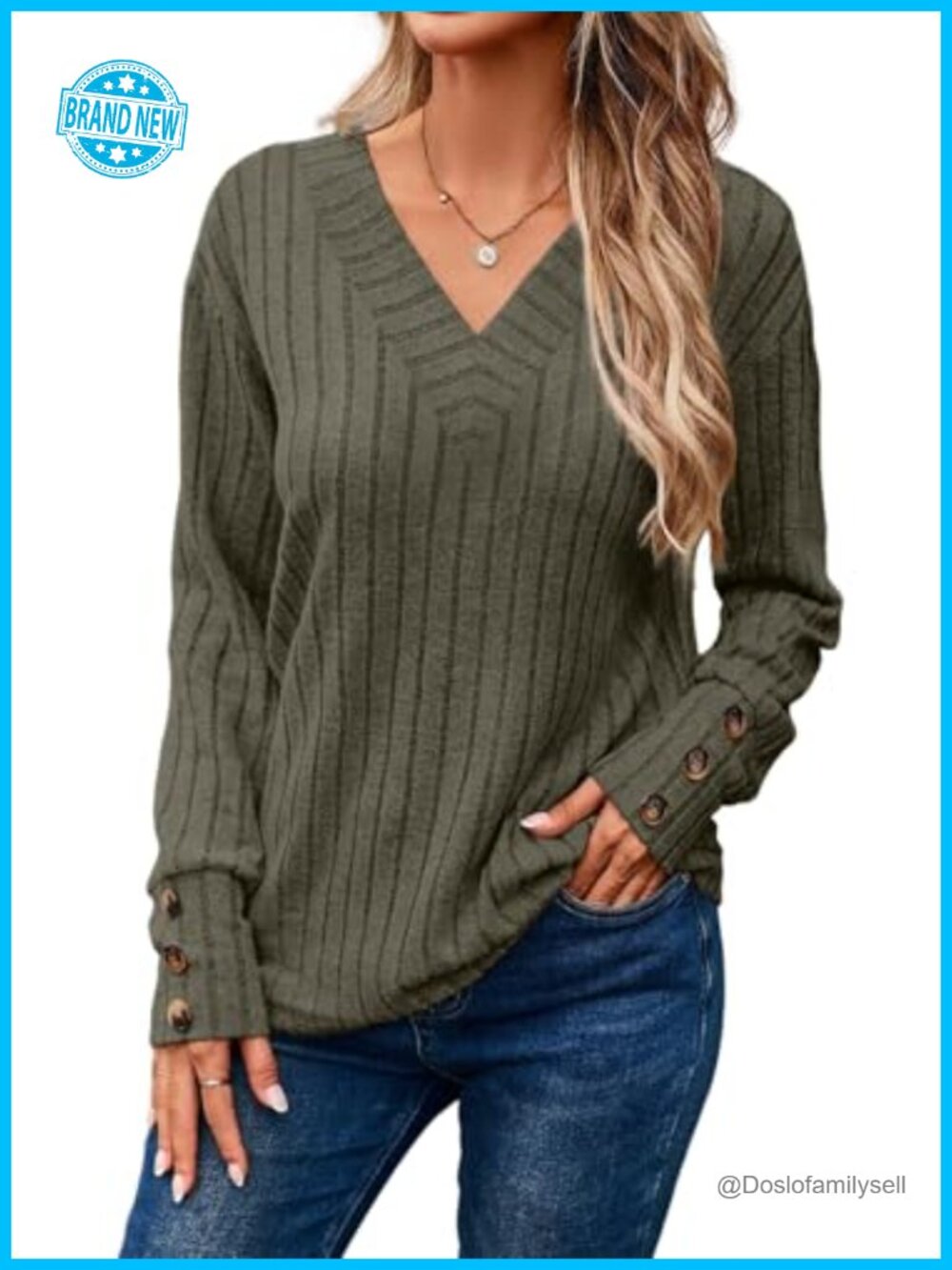 Womens Long Sleeve Knit Tunic Sweater V-Neck Pullover Lightweight Fall